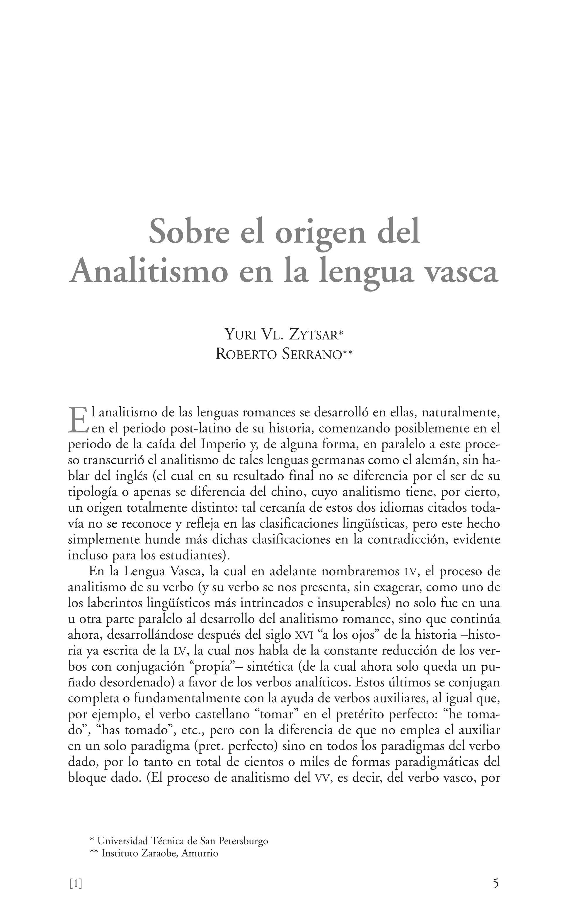 Sobre el origen del analitismo en la lengua vasca