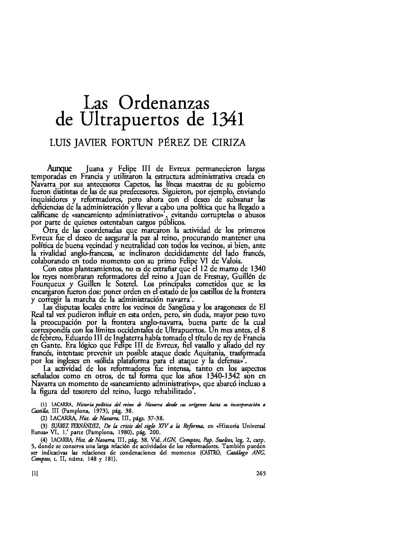 Las Ordenanzas de Ultrapuertos de 1341