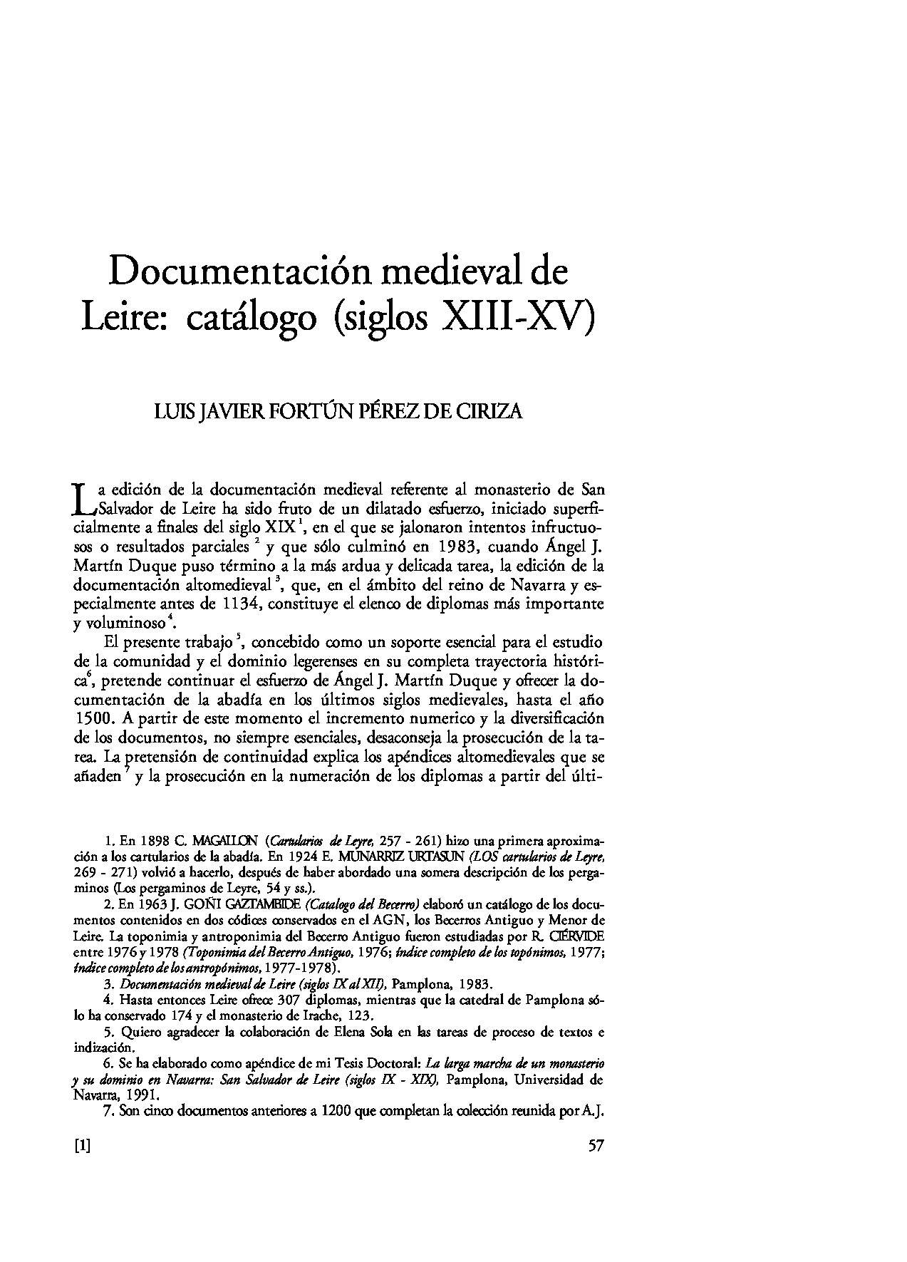 Documentación medieval de Leire: catálogo (siglos XIII-XV).